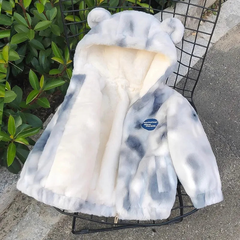 New Winter Thick Keep Warm Boys Jacket Cute Lettle Ear Plush Style Hooded Heavy Coat For Kids Children Cold Resistant Clothing