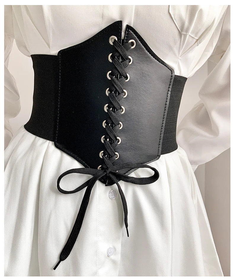 Court-style retro slimming tie-waist corset women's versatile elastic adjustable wide waist belt simple matching skirt decorativ