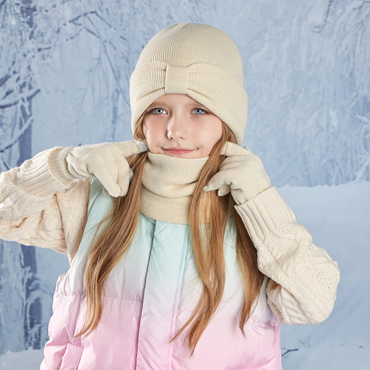 Anti-Cold Warm Children Hat Gloves Scarf Set Thermal Headband Cycling Ski Outdoor Ear Protection Knit Woolen Cap Winter Beanies