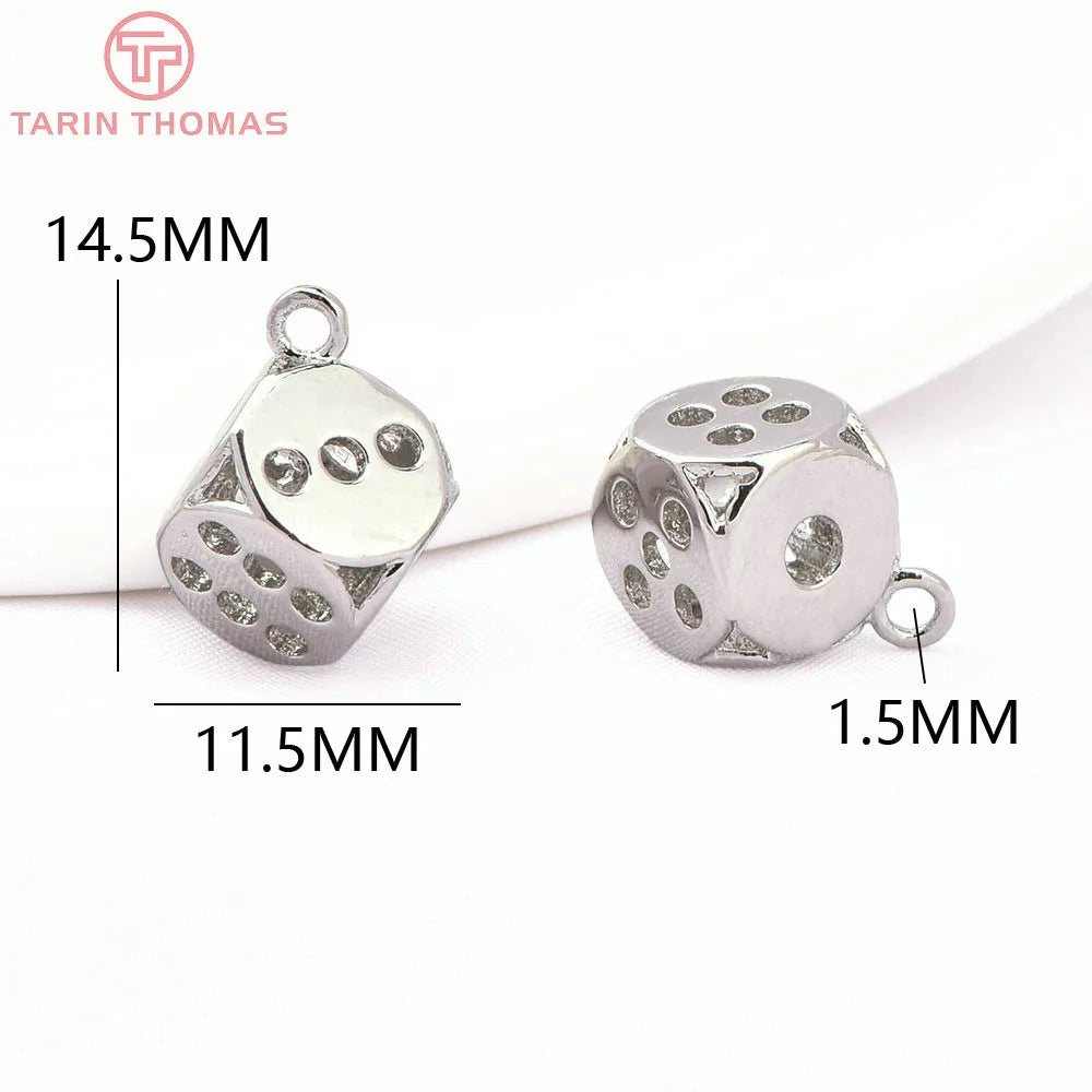 (1285)10PCS 11.5x15MM 24K Gold Color Plated Brass Dice Charms Pendants High Quality Diy Jewelry Accessories