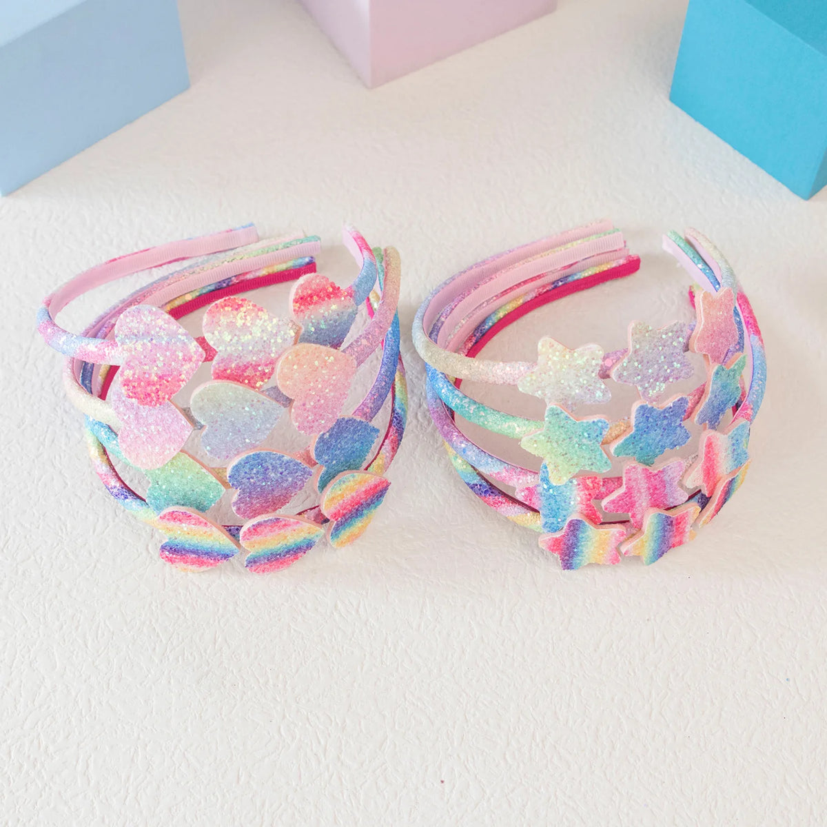 2023 Fashion Girls Glitter Hair Bands Cute Colors Hair Hoop Hairbands Lovely Bow Stars Headbands For Kids Gifts Hair Accessorie