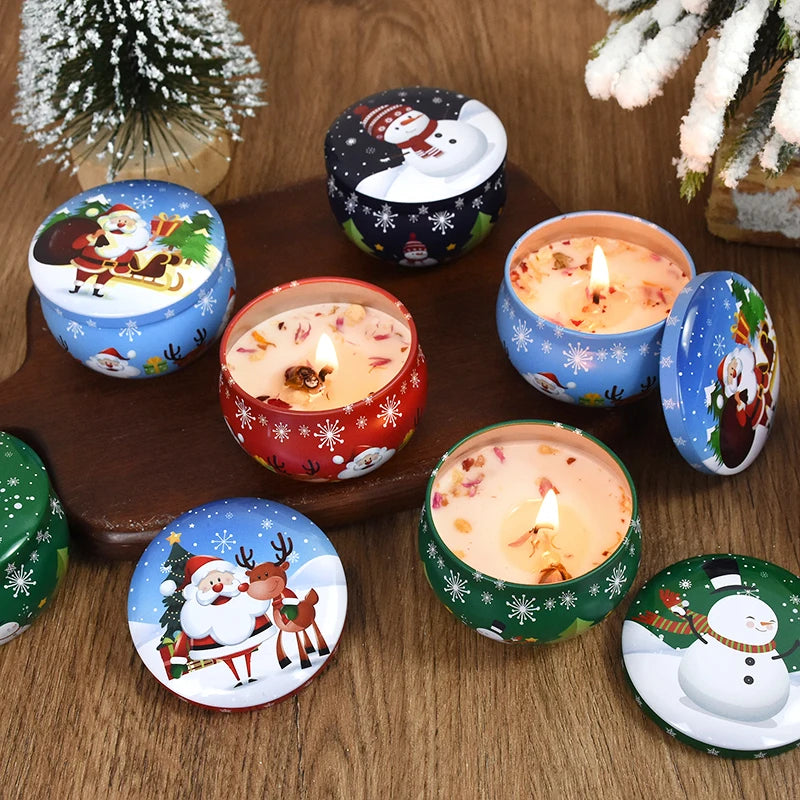 1PC Christmas Aromatherapy Candle Tinplate Rose Goji Berry Blood Orange Lavender Vanilla Gift New Year Party Home Decoration