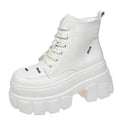 9CM Autumn High Platform Leather Boots Wedge Heels Ankle Boots Winter Women Lace-up Warm Shoes Motorcycle Chunky Sneakers Woman
