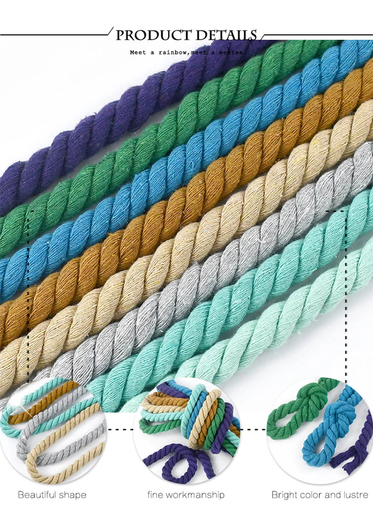 5/10M 12mm 3 Shares Twisted Cotton Rope Woven Braid Cord Meetee Bag Drawstring Strap Decorative Macrame Ropes Sewing Accessory