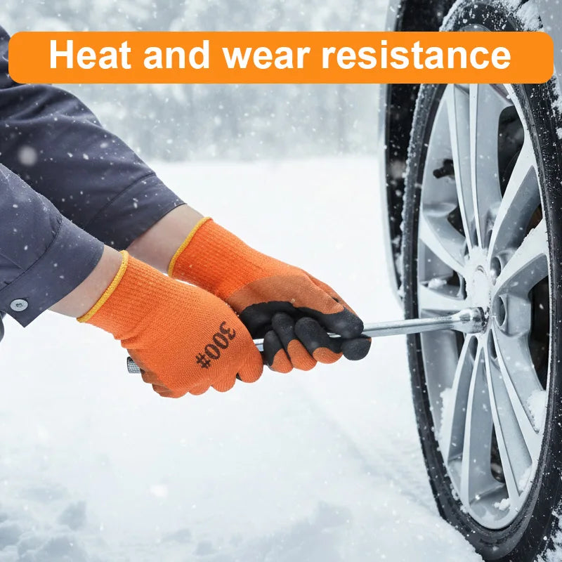 Winter Latex Work Gloves Men, Fleece Lined Rubber Coated Non-Slip, Waterproof Wear-resistant Safety Thermal  Gloves Construction