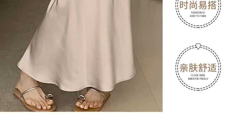 Satin Smooth Drooping Maternity Fishtail Skirts Summer Y2k Youth A Line Pencil Elastic Waist Belly Bottoms for Pregnancy Women