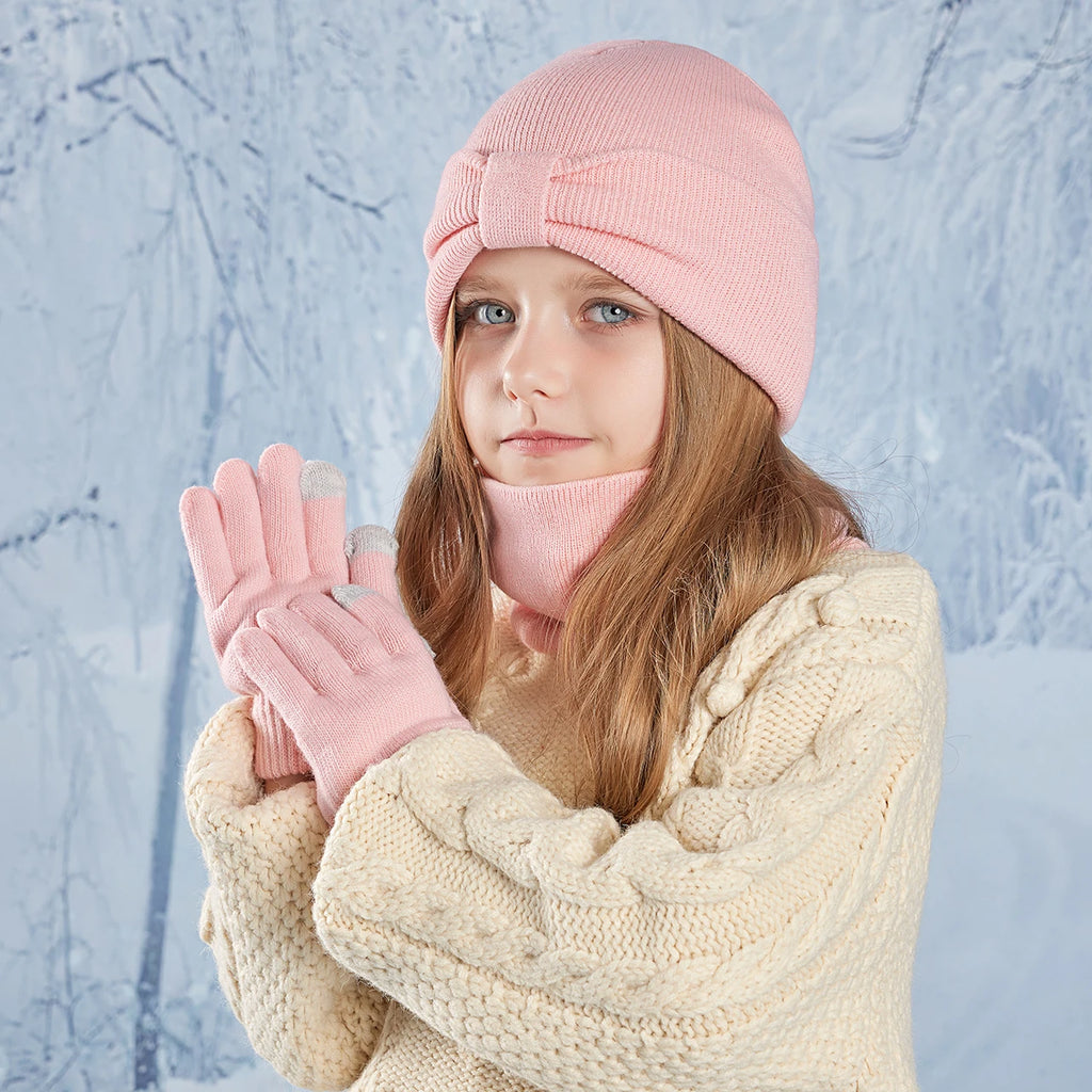 Anti-Cold Warm Children Hat Gloves Scarf Set Thermal Headband Cycling Ski Outdoor Ear Protection Knit Woolen Cap Winter Beanies