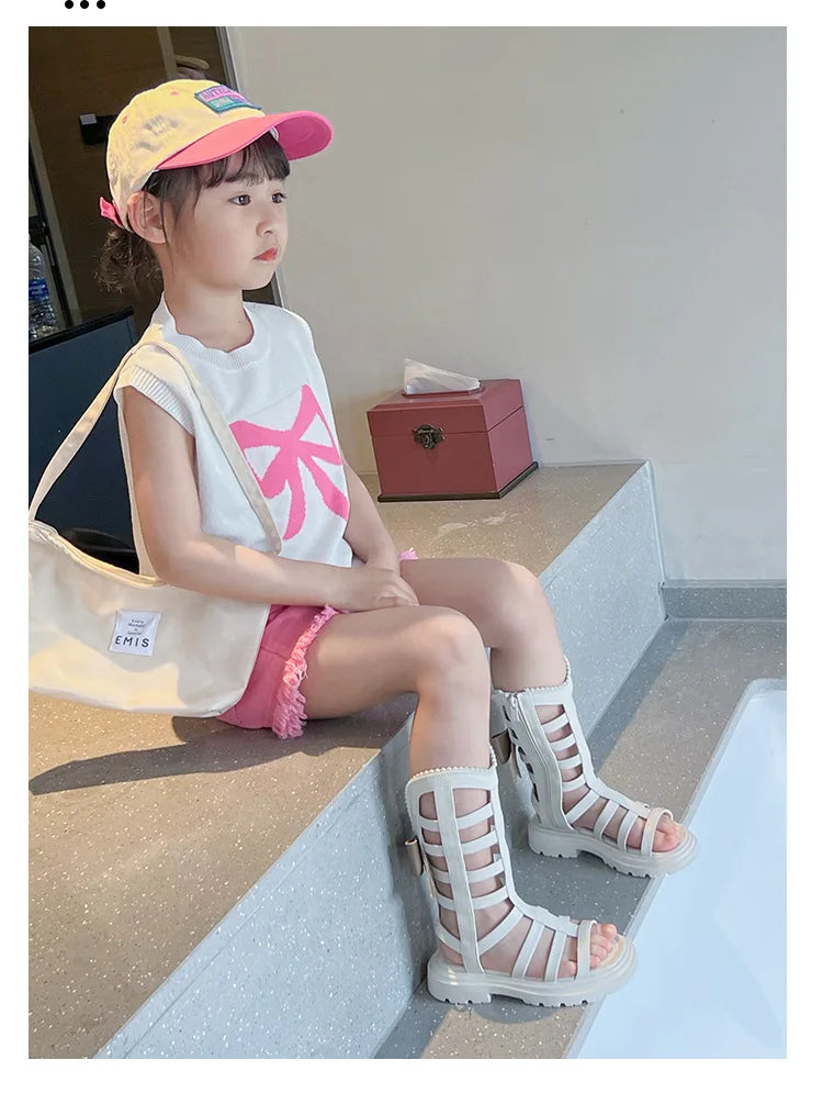 Children Sandals High-top Kids Girls Sandals Baby Sandals High Quality Flat Cut-Outs Beach Sandals