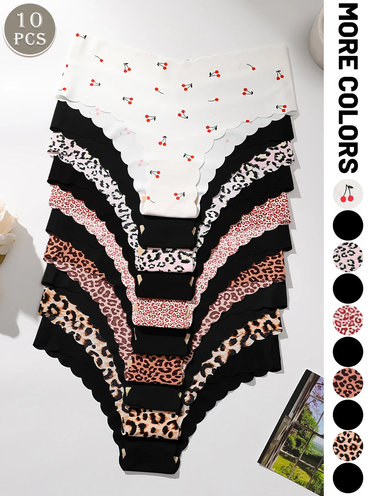 10pcs Women Seamless Wavy Edge Comfortable Soft Sexy Triangle Panties