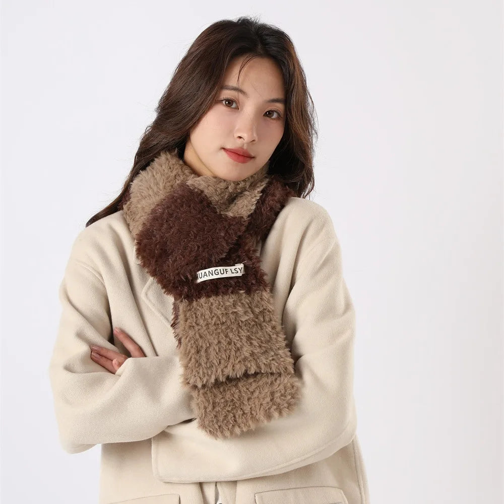 Autumn and Winter Women's Warm Imitation Rabbit Hair Colored Checkered Scarf Thickened Wool Scarf Luxury Brand H179
