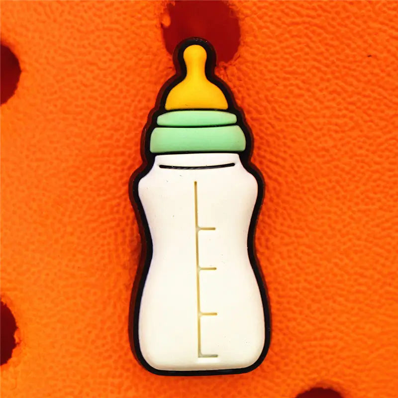 Single Sale 1pcs PVC Shoe Charms Cute Rabbit Baby Bottle Sieve Shoe Accessories Clips Shoe Buckle Decorations fit Kids X-mas