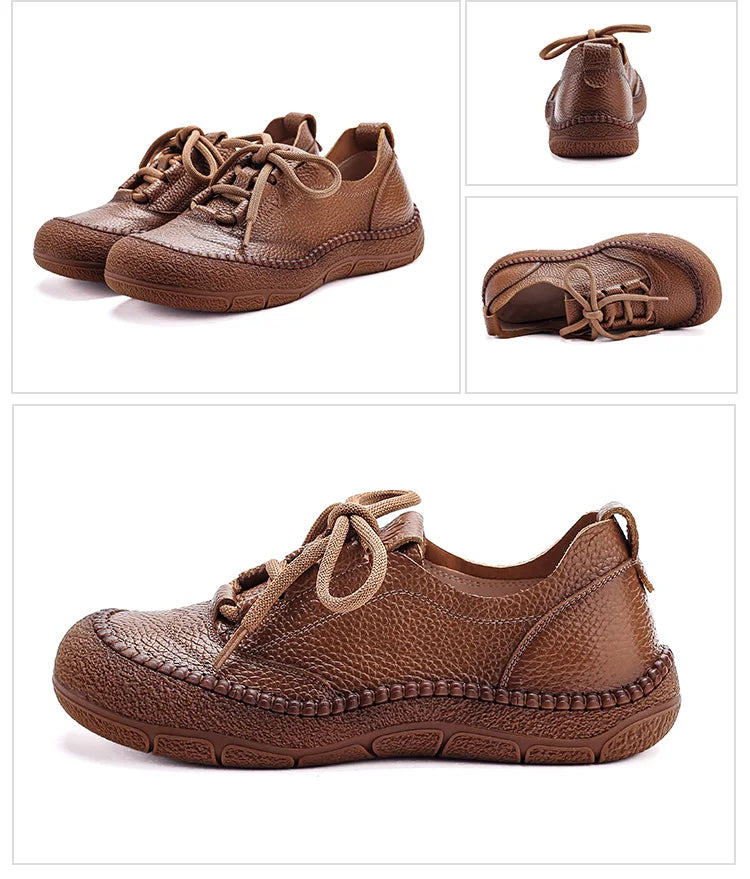 Neue handgemachte Damenschuhe aus echtem Leder, Ganzjahresschuhe, Oxfords, flache Damenschnürschuhe, gemütliche Mokassins, runde Ballerinas