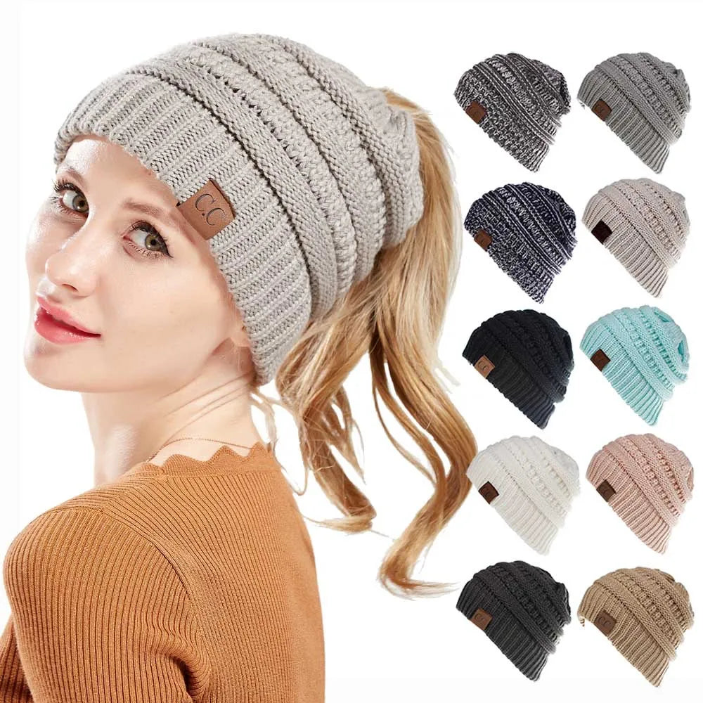 New Outdoor Warm Winter Woolen HatsAcrylic Open Horsetail HatsCold-Resistant High Ponytail Hats for Men and Women