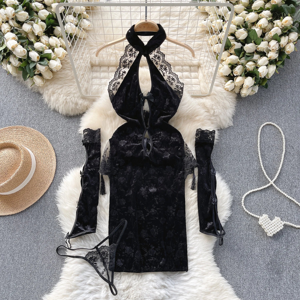 Sexy Cute Sweet Lace Backless Jumpsuit Women Slim Fit Bodysuit Girl Strap Bow knot Cosplay Hot Sweet Bow Ribbon Lingerie Dress