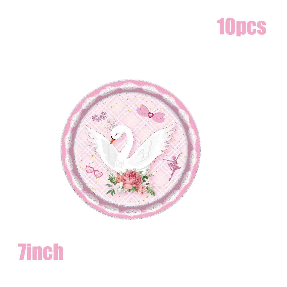 New Pink Swan Ballet Theme Party Disposable Tableware Paper Plates Napkins Princess Girls Happy Birthday Party Decor