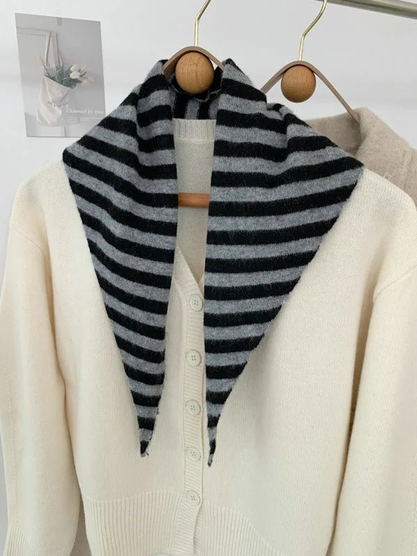 New Women Wool Scarf Shawl Winter Warm Soft Knitted Striped Triangle Fashion Brand Bandana Lady Wool Scarves