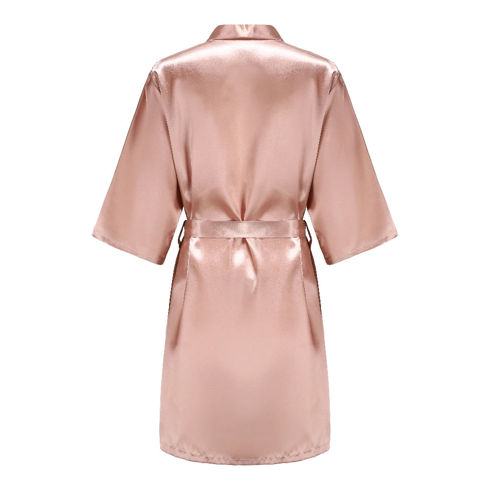 Women's Satin Kimono Robes With White Letter Bride Bridesmaid Short Getting Ready Wedding Dressing Gown