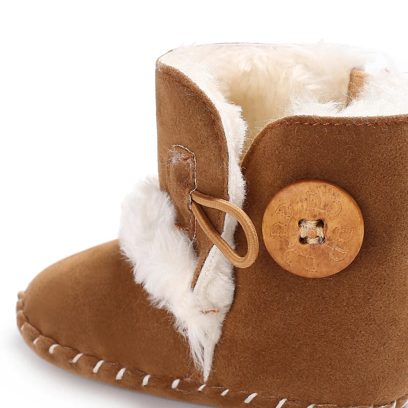 0-18 Month Old Baby Warm Shoes With Semi Rubber Sole Anti Slip and Plush Snow Boots For Autumn and Winter