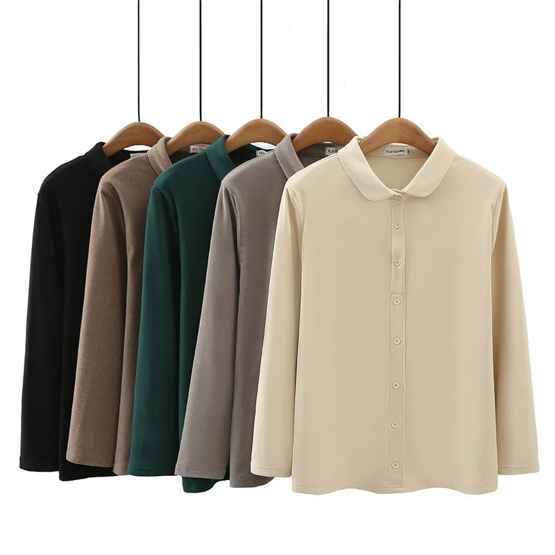 Basic Thermal Lapel Shirt for Women Casual Clothing Pullover Blouses Comfort and Warmth Tops Plus Size Autumn and Winter F5 9078