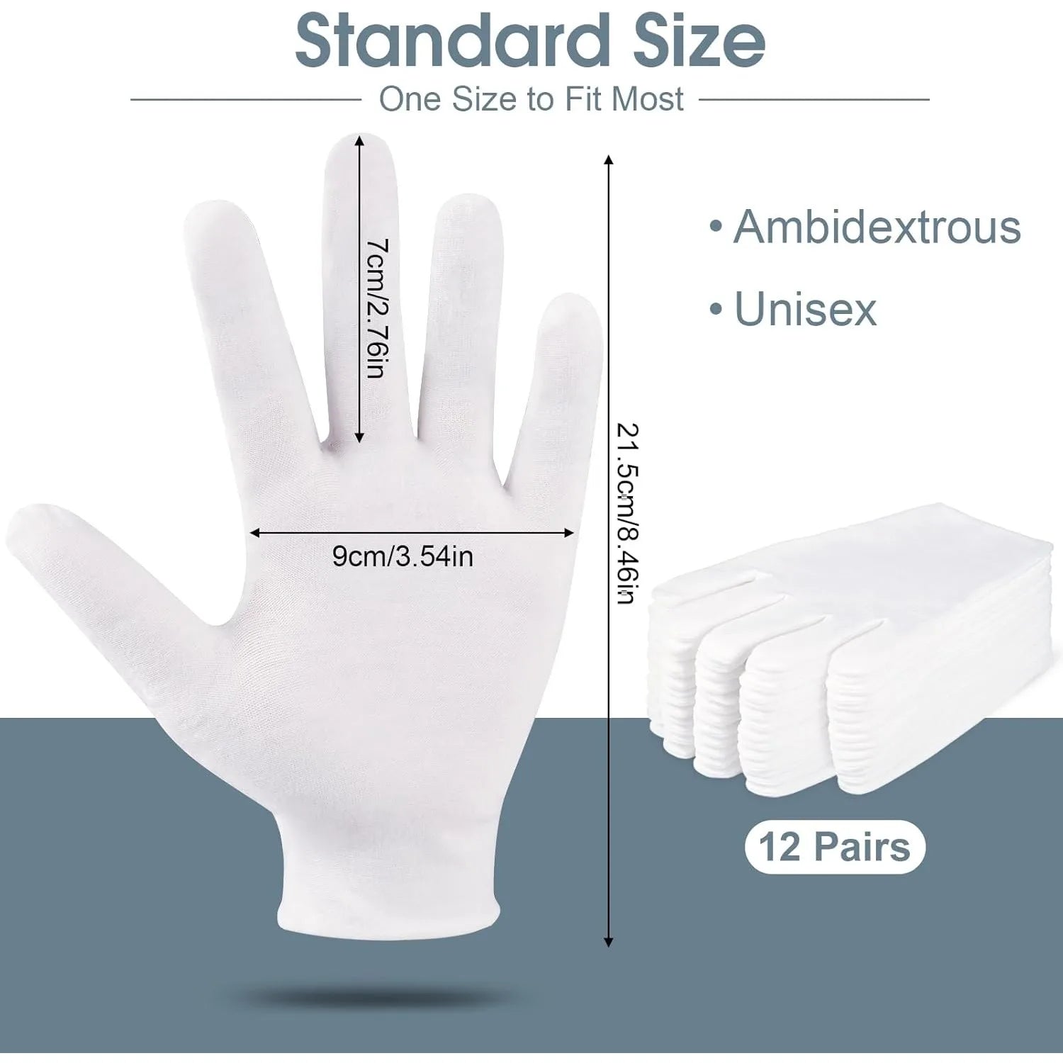 12PCS White Cotton Gloves Jewelry Gloves for Men Women Dry Hands Moisturizing Eczema Inspection Work Gloves Stretchable Cloth