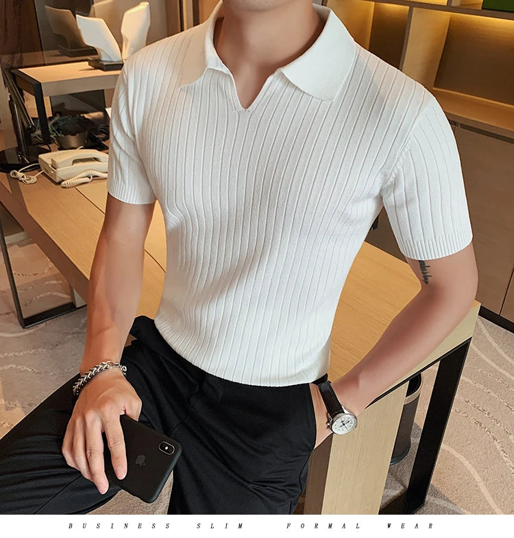 2021Top Grade New Summer Mens Polo Shirts With Short Sleeve Turn Down Collar Casual Knit Solid Colo Tops Fashions Men Clothing