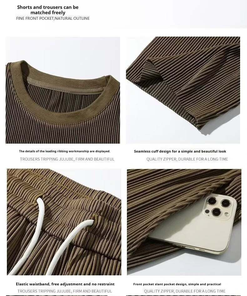 2025 Japanese Style New Korean Minimalist Men's Casual T-shirt and Pants High-quality Street Wear Two-piece Suit