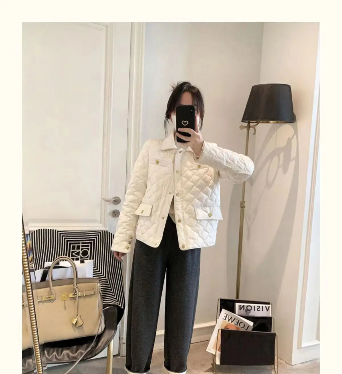 Down Cotton Jacket Women's 2025 Autumn Winter New Light And Thin European High-End sense Niche Rhombus Down Cotton Jacket Parka