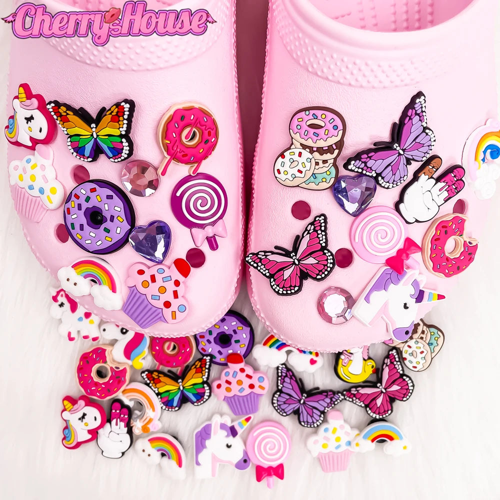 1pcs Cute Shoe Charms for Girls Fit Sandal Accessories Women Shoe Decorations Pins Unicorns Doughnuts Rainbow Party Favor Gift