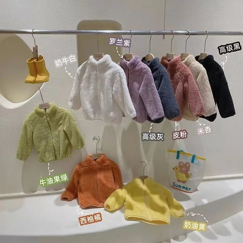 Jungen Mädchen Einfarbige Oberbekleidung Neuer Stil Mode Lässige Plüschmäntel Einfache Mode Kleidung Lässige Herbst Winter Jacke für Kinder