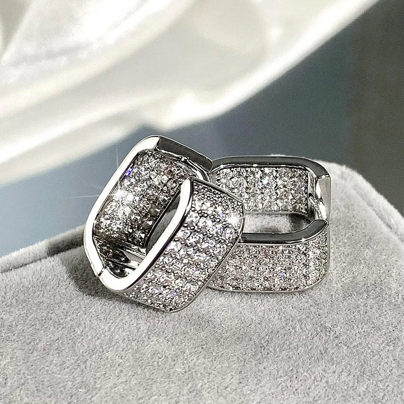 Original 925 Sterling Silver Full Zircon Earrings for Women Square Hoop Earrings Silver 925 Trendy Wedding Party Jewelry