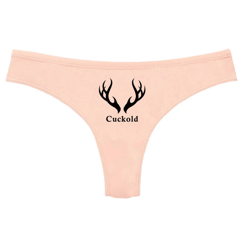 Cuckold Heart with Antlers G-string Women's Cotton Thong Breathable Comfortable Female Underwear Girls Hot Panties Sexy Lingerie