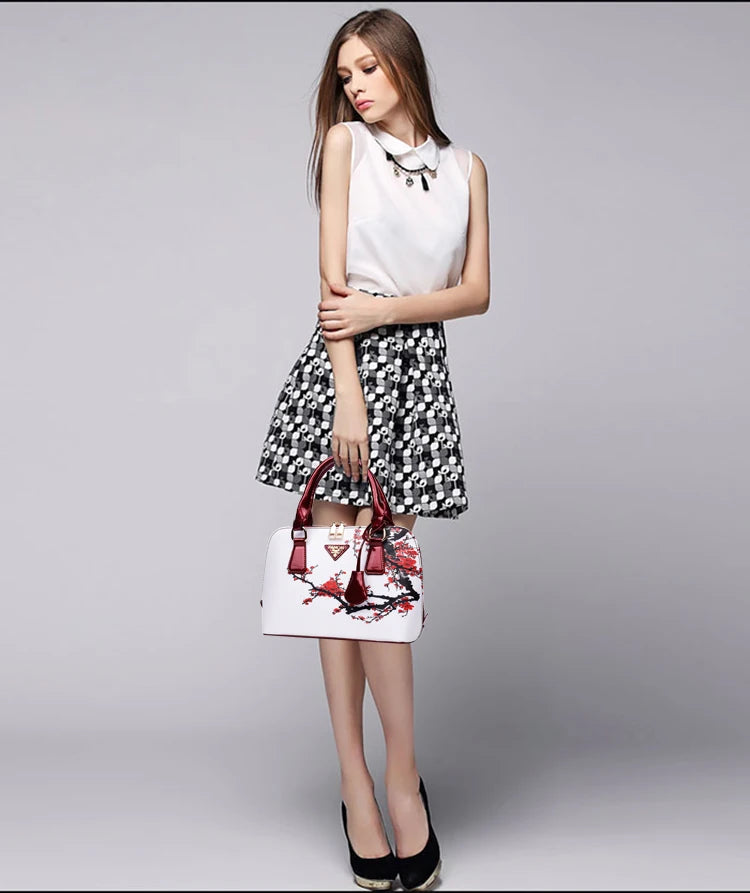 Fashion Elegant Shell Bag Women Flower Printing Totes Shoulder Crossbody Bags High Quality PU Leather Luxury Handbags for Women