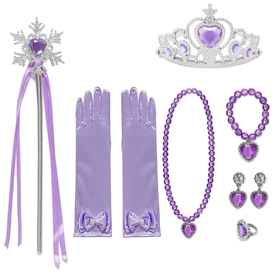 Princess Girls Anna Elsa Accessory Costume Photography Props Gloves Tiara Angle Fairy Wand Jewelry Set Fancy Dress Role Play