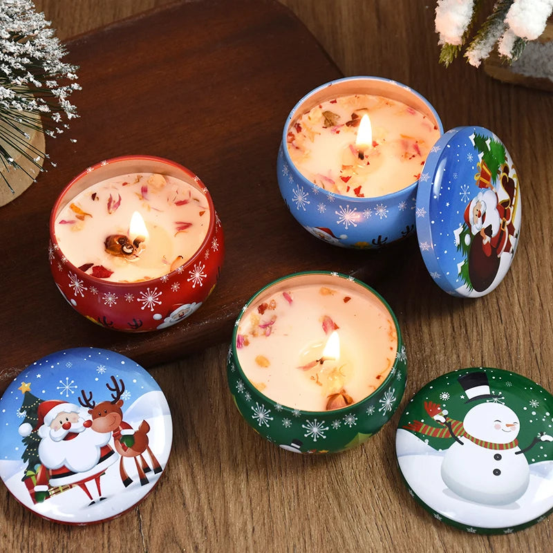 1PC Christmas Aromatherapy Candle Tinplate Rose Goji Berry Blood Orange Lavender Vanilla Gift New Year Party Home Decoration