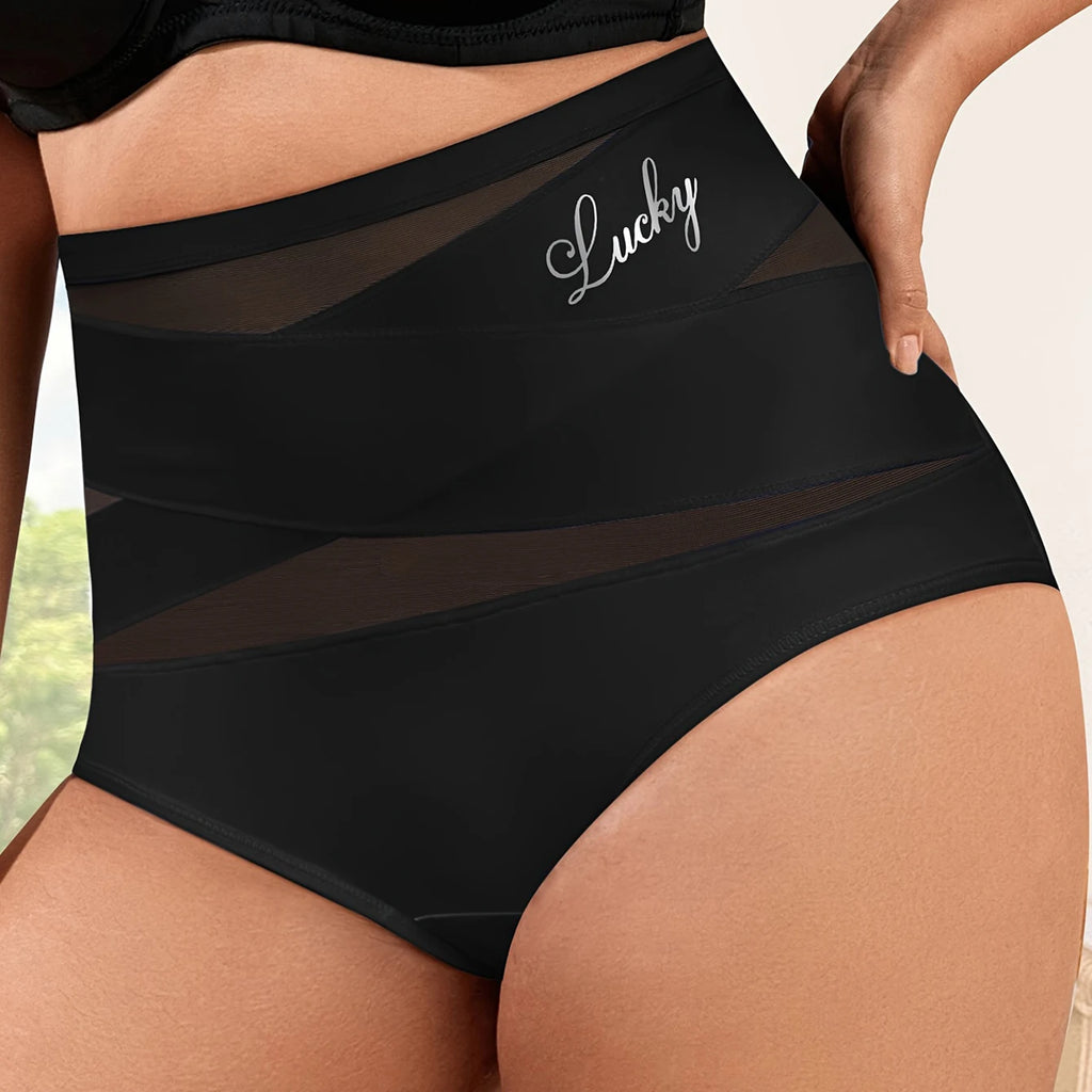 Large Size High Waist Tummy Tuck Women's Panties Sexy Mesh Cross Tummy Tuck Ice Silk Traceless Triangle Panties Hip Lift