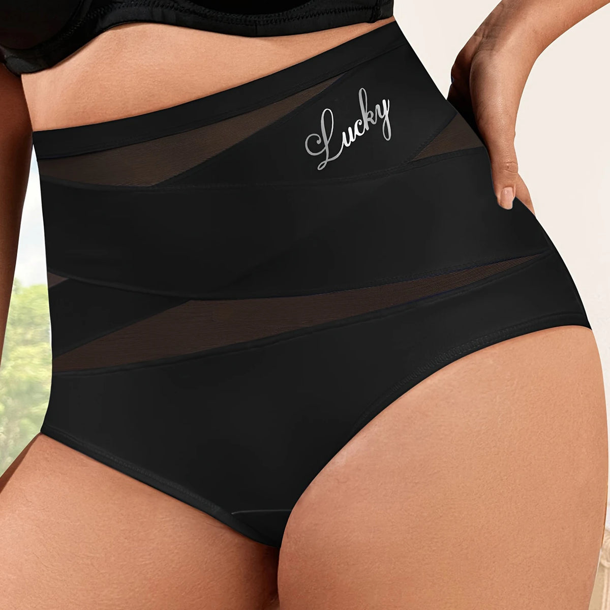 Large Size High Waist Tummy Tuck Women's Panties Sexy Mesh Cross Tummy Tuck Ice Silk Traceless Triangle Panties Hip Lift