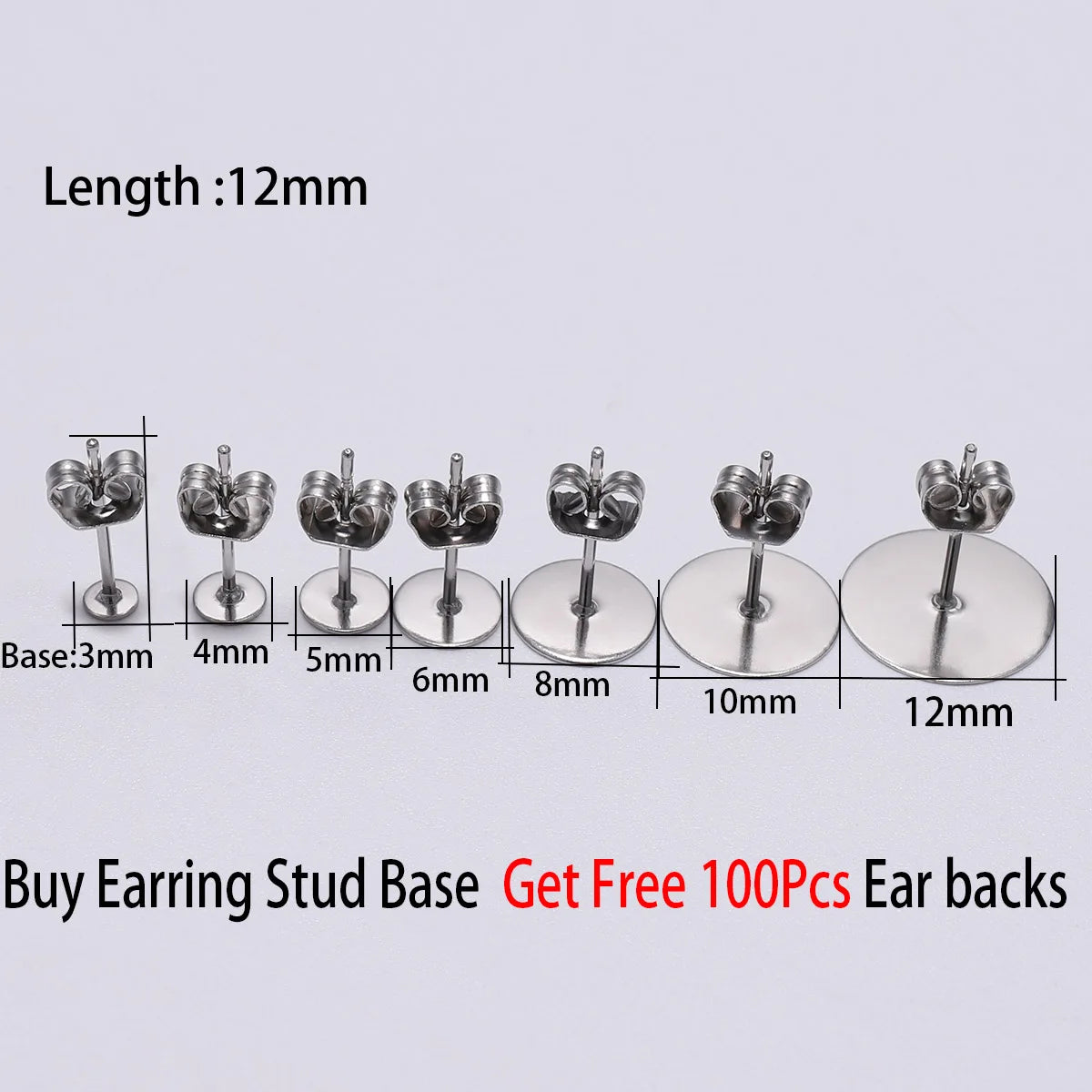 10-100 piezas/lote de bases de pendientes de acero inoxidable en blanco de 3-12mm con tapón de pendiente para hacer joyas DIY