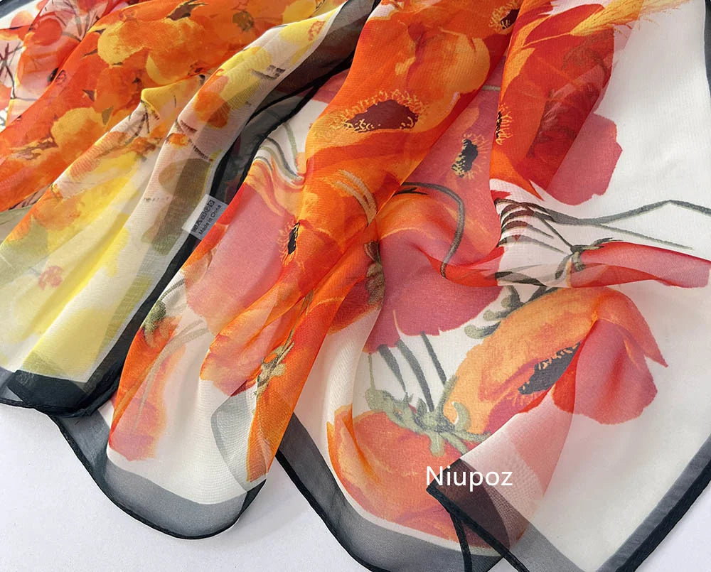 Bright Colors Printed Scarf Pretty Women Elegant Chiffon Georgette Bandana Scarf Summer Beach Sunscreen Thin Shawl