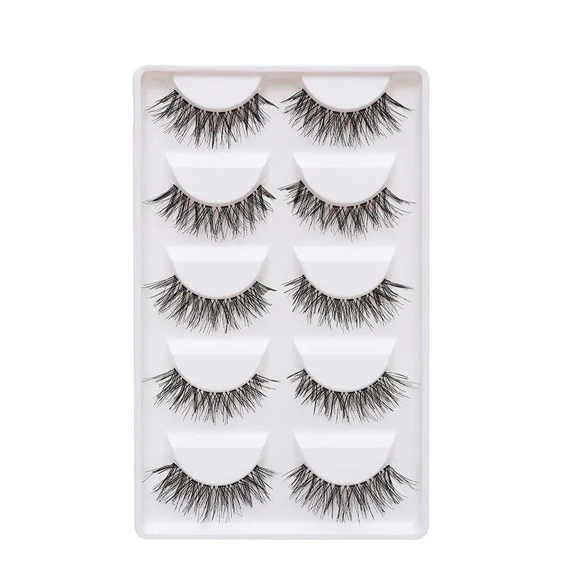 LTWEGO Fake Eyelash Mink Lashes 5 Pairs Little Devil Eyelashes Natural Daily Makeup Manga Eyelashes Clear Band Eyelashes Cilios