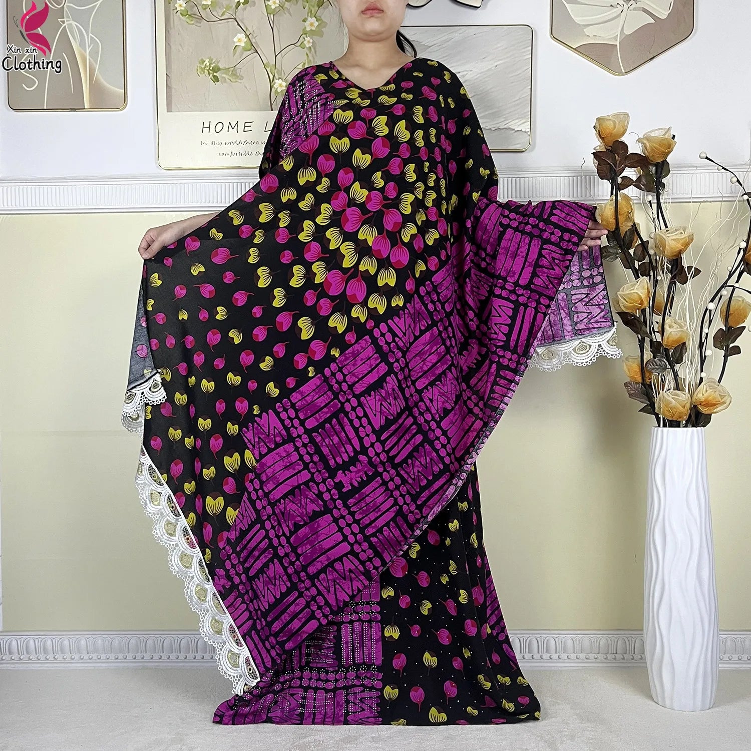 2025 New Summer Abaya Short Sleeve Dress With Big Scarf Printing Floral Loose Dress Islam Kaftan Women African Abaya Clothing