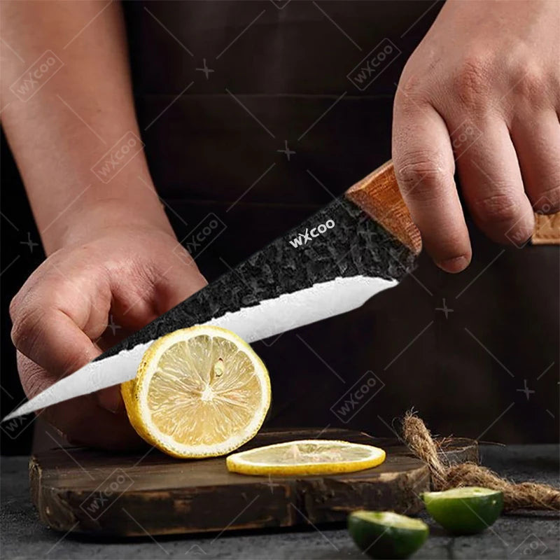 WXCOO Flexible Kitchen Knife Professional Forged Boning Knife Fish Filleting Knife with Sheath Chef Wood Handle Kitchen Supplies