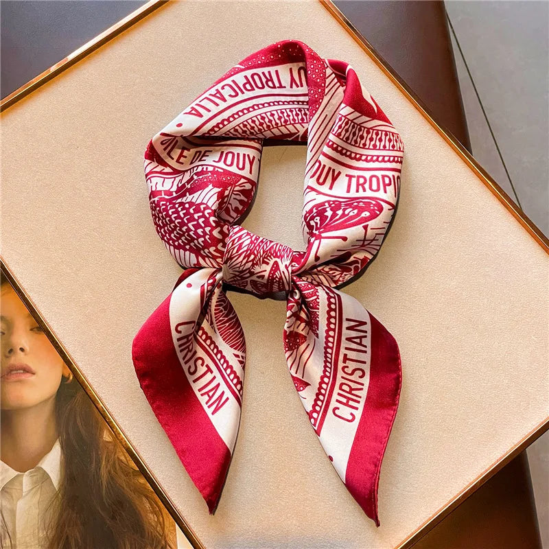 1 Pack Ladies' Korean Style Small Square Silk Scarf Retro Fashion Versatile Printed Professional Neck Scarf
