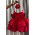 New Children Girls Red Sequin Party Dress Puffy Tulle Princess Gown for Kids Birthday Christmas Celebration Pageant Formal Wear