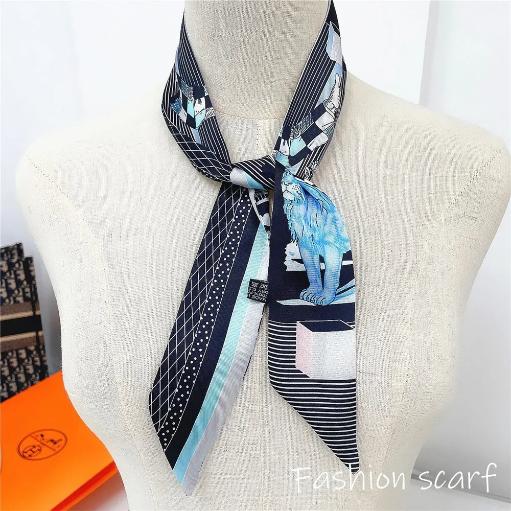 Korean Fashion New Women's Twill Decorative Ribbon Small Scarf Binding Bag Handle Ribbon Hair Band Small Scarf Headband Lion
