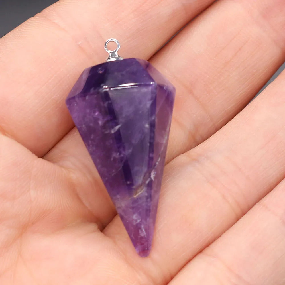 Small Size Reiki Healing Pendulums Natural Stones Pendant Faceted Crystal Cone Charms Pendant For Jewelry Making DIY Necklace