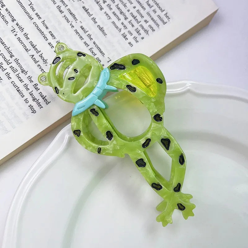 YHJ Big Eyed Frog Hair Claw Fun Frog Acetate Personality Design Hair Claw Clip Catch  Hair Accessories for Women Girls