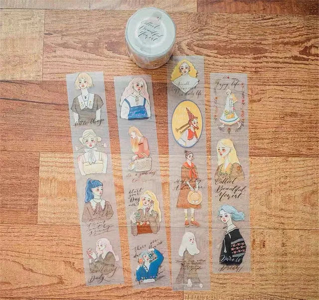 1 Loop Lovely Bon Voyage Life Is Beautiful Girl Washi PET Tape Planner DIY Scrapbooking Decorative Plan Sticker