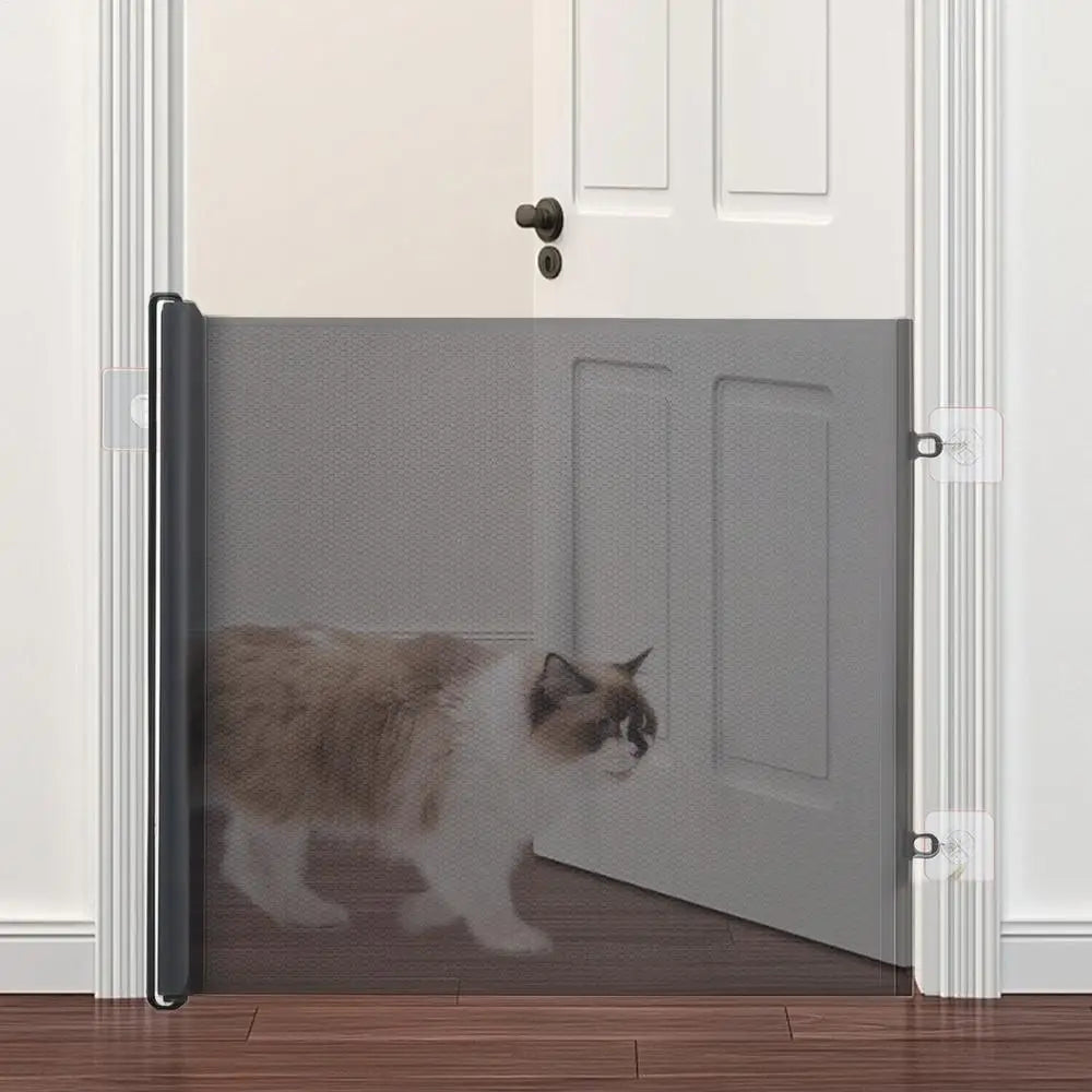 Barrera de seguridad retráctil de malla para mascotas, sin taladros, extensible, para protección infantil, barrera protectora de malla para mascotas, pantalla para balcones y pasillos