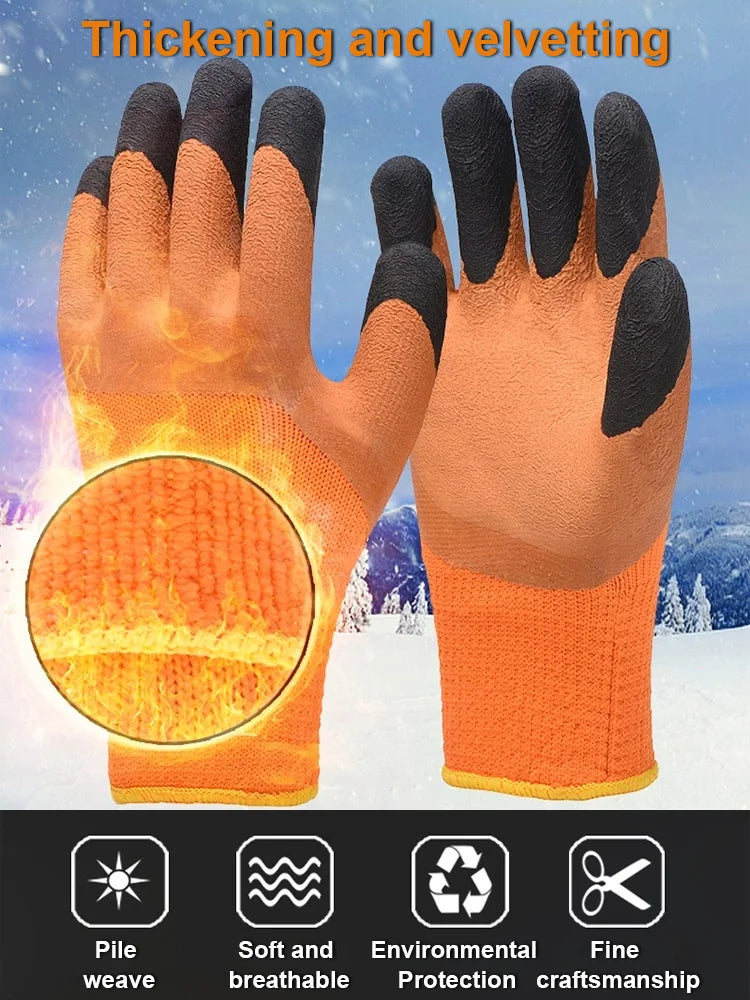 Winter Latex Work Gloves Men, Fleece Lined Rubber Coated Non-Slip, Waterproof Wear-resistant Safety Thermal  Gloves Construction