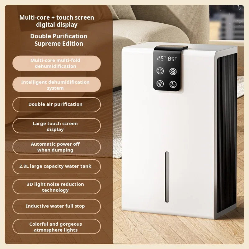 Household Dehumidifier Dryer Moistureproof 2.8L Water Tank Water Full Stop Indoor Purification Air Dryer Basement Dehumidifier